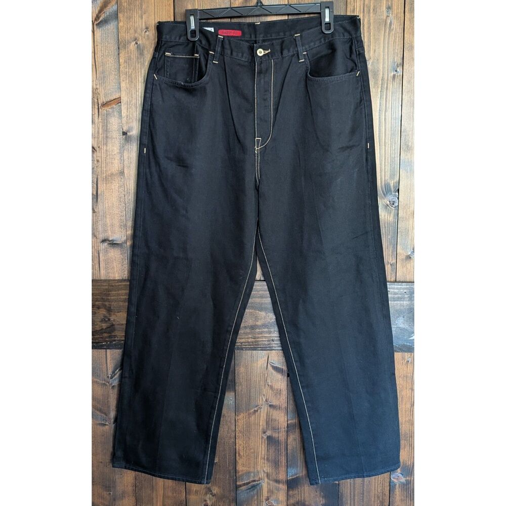 Vintage Ecko Unltd Black Denim Baggy Fit Jeans Mens Size 38 Embroidered Pockets
